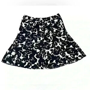 Jones New York Collection Navy/White Flared A-Line Floral Skirt